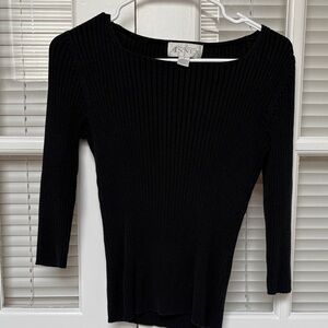 Casual Corner Black Ribbed Knit Top
